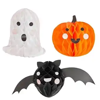 Tesco Assorted Halloween Characters Honeycomb Hanging Decorations - Pack of 3 offer