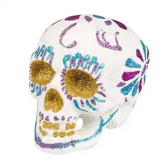 Tesco Glitter Sugar Skull Halloween Prop Decoration 16cm offer