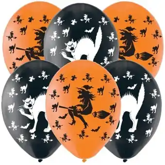 Tesco Halloween Witches And Cats Assorted Latex Balloons 28cm / 11 in - Pack of 6 offer