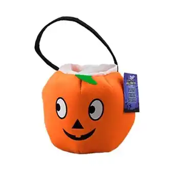 Tesco Halloween Pumpkin Plush Treat Candy Bucket 25cm offer