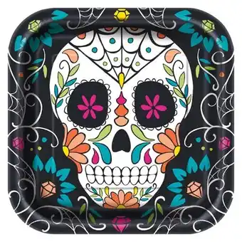 Tesco Halloween Day Of The Dead Skull Square Paper Plates 22cm - Pack of 8 offer