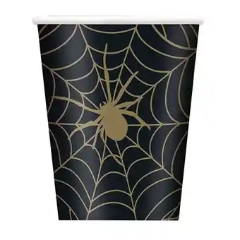 Tesco Gold Spider Web Halloween Paper Cups 270ml - Pack of 8 offer