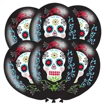 Tesco Day Of The Dead Halloween Latex Balloons 28cm / 11 in - Pack of 6 offer