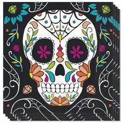 Tesco Halloween Day Of The Dead Skull Luncheon Napkins 33cm 2Ply - Pack of 20 offer