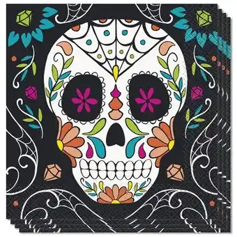 Tesco Halloween Day Of The Dead Skull Luncheon Napkins 33cm 2Ply - Pack of 20 offer