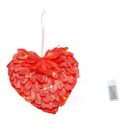 Tesco Living and Home Christmas Heart Shape Feather Hanging Ornament with Light - Red offer