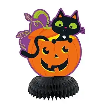 Tesco Cat & Pumpkin Halloween Honeycomb Centrepieces Table Decorations - Pack of 3 offer