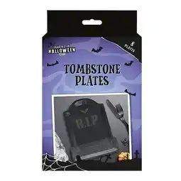 Tesco Halloween Embossed Grey Tombstone Shaped Paper Plates 21cm - Pack of 8 offer