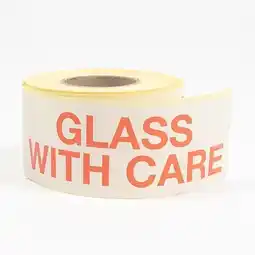 Tesco Glass Handle With Care Sticker Label Roll offer