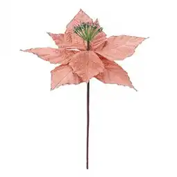 Tesco Rose Gold Christmas Glitter Flower Pick 26cm offer