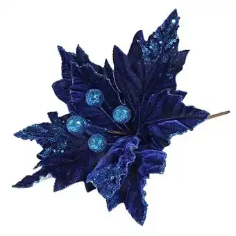 Tesco Royal Blue Velvet Christmas Poinsettia with Glitter Detail Artificial Flower Decoration 40cm offer