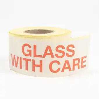 Tesco Glass Handle with Care Sticker Label Roll - Pack of 10 offer