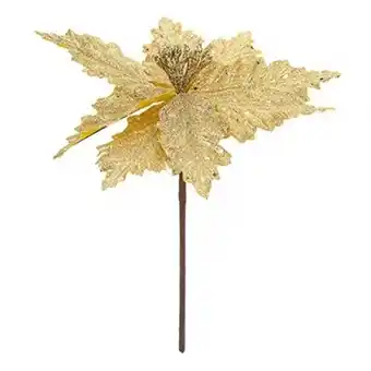 Tesco Gold Christmas Glitter Flower Pick 26cm offer