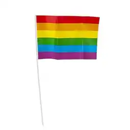 Tesco Rainbow Pride Plastic Hand Flag on Stick 30cm - Pack of 5 offer