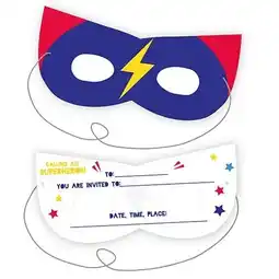 Tesco Superhero Masks Invitations with Envelopes - Pack of 8 offer