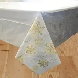 Tesco Silver And Gold Snowflakes Christmas Plastic Tablecover 213cm x 137cm offer