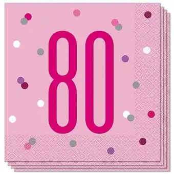 Tesco Pink Glitz Age 80 Luncheon Napkins 33cm 2Ply - Pack of 16 offer