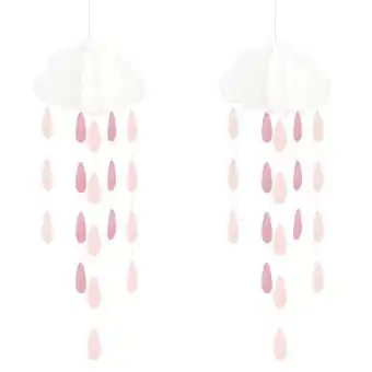 Tesco Pink Baby Shower Clouds With Droplets Hanging Decoration 80cm - Pack of 2 offer