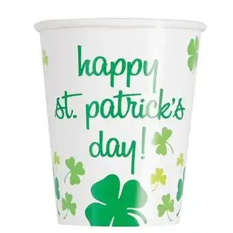 Tesco Happy St. Patrick's Day Shamrock Paper Cups 270ml - Pack of 8 offer