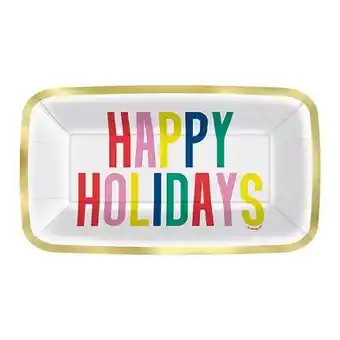 Tesco Vibrant Happy Holidays Christmas Rectangular Paper Plates 24cm - Pack of 8 offer