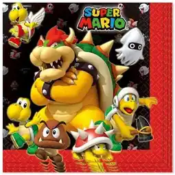 Tesco Super Mario Paper Napkin - 2 Ply - 33cm - Pack of 16 offer