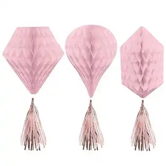 Tesco Rose Gold Blush Honeycomb Hanging Decorations with Tassels 30cm - Pack of 3 offer