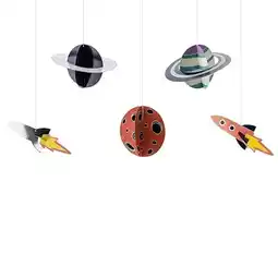 Tesco Assorted Space Party Hanging Decorations - Pack of 5 offer