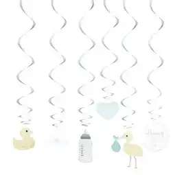 Tesco Pastel Baby Shower Hanging Swirl Decorations - Pack of 6 offer