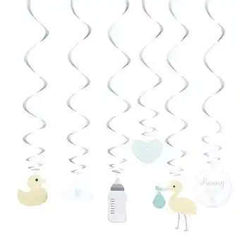 Tesco Pastel Baby Shower Hanging Swirl Decorations - Pack of 6 offer