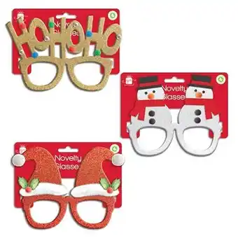 Tesco Assorted Novelty Glitter Christmas Fancy Dress Glasses offer