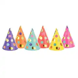 Tesco Assorted Colourful Dots Cone Hats - Pack of 6 offer