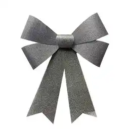 Tesco Silver Large Woven Christmas Glitter Bow Decoration 44cm offer