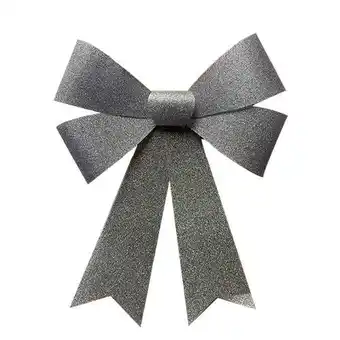 Tesco Silver Large Woven Christmas Glitter Bow Decoration 44cm offer