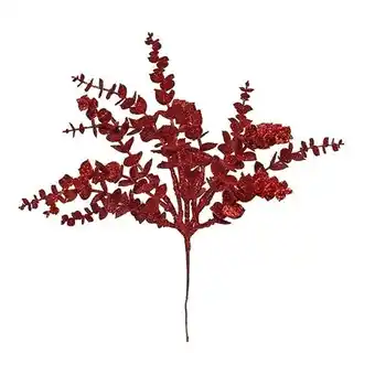 Tesco Red Glitter Eucalyptus Bush Christmas Bouquet Decoration 35cm offer