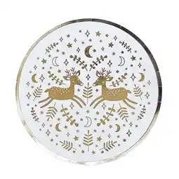 Tesco Gold Foil Christmas Reindeer Round Paper Plates 23cm - Pack of 8 offer