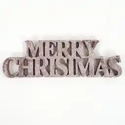 Tesco Rose Gold Merry Christmas Glitter Sign Decoration Table Centrepiece 32cm offer