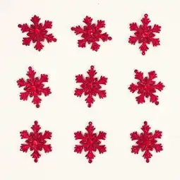 Tesco Red Glittered Christmas Snowflakes Hanging Decorations 7cm - Pack of 9 offer