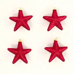 Tesco Red Glittered Star Christmas Tree Decorations 8cm - Pack of 4 offer