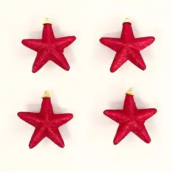 Tesco Red Glittered Star Christmas Tree Decorations 8cm - Pack of 4 offer