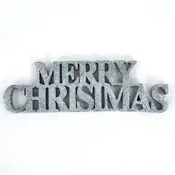 Tesco Silver Merry Christmas Glitter Sign Decoration Table Centrepiece 32cm offer