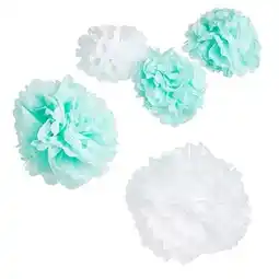 Tesco Mint & White Paper Pom Poms Hanging Decorations - Pack of 5 offer