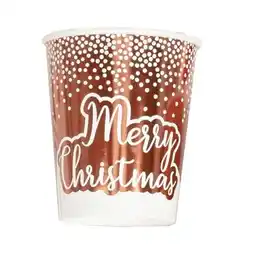 Tesco Foil Rose Gold & White Dots Merry Christmas Paper Cups 270ml - Pack of 8 offer