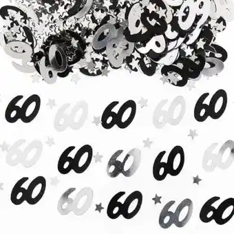 Tesco 60th Birthday Black and Silver Table Confetti - 14 Grams offer