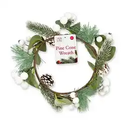 Tesco Christmas Mistletoe with Pine Cones Wreath Decoration 25cm offer