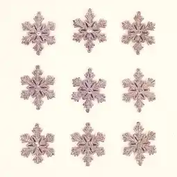 Tesco Rose Glittered Christmas Snowflakes Hanging Decorations 7cm - Pack of 9 offer