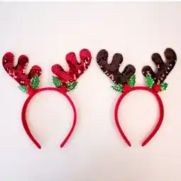 Tesco Assorted Reverse Sequin Antlers Christmas Headband Fancy Dress offer