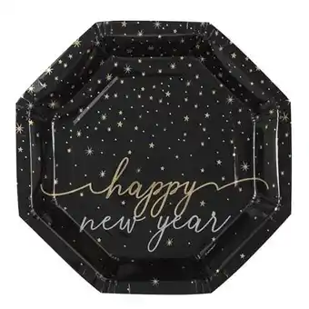 Tesco New Year's Eve Black and Gold Stars Octagon Shaped Paper Plates 21cm - Pack of 8 offer