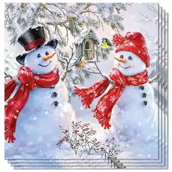 Tesco Snowmen & Birds Premium Decoupage Luncheon Napkins 3 Ply 33cm - Pack of 20 offer