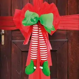 Tesco Christmas Elf Striped Legs Door Bow Decoration offer