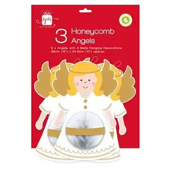 Tesco Angel Christmas Honeycomb Paper Hanging Decorations 38cm - Pack of 3 offer